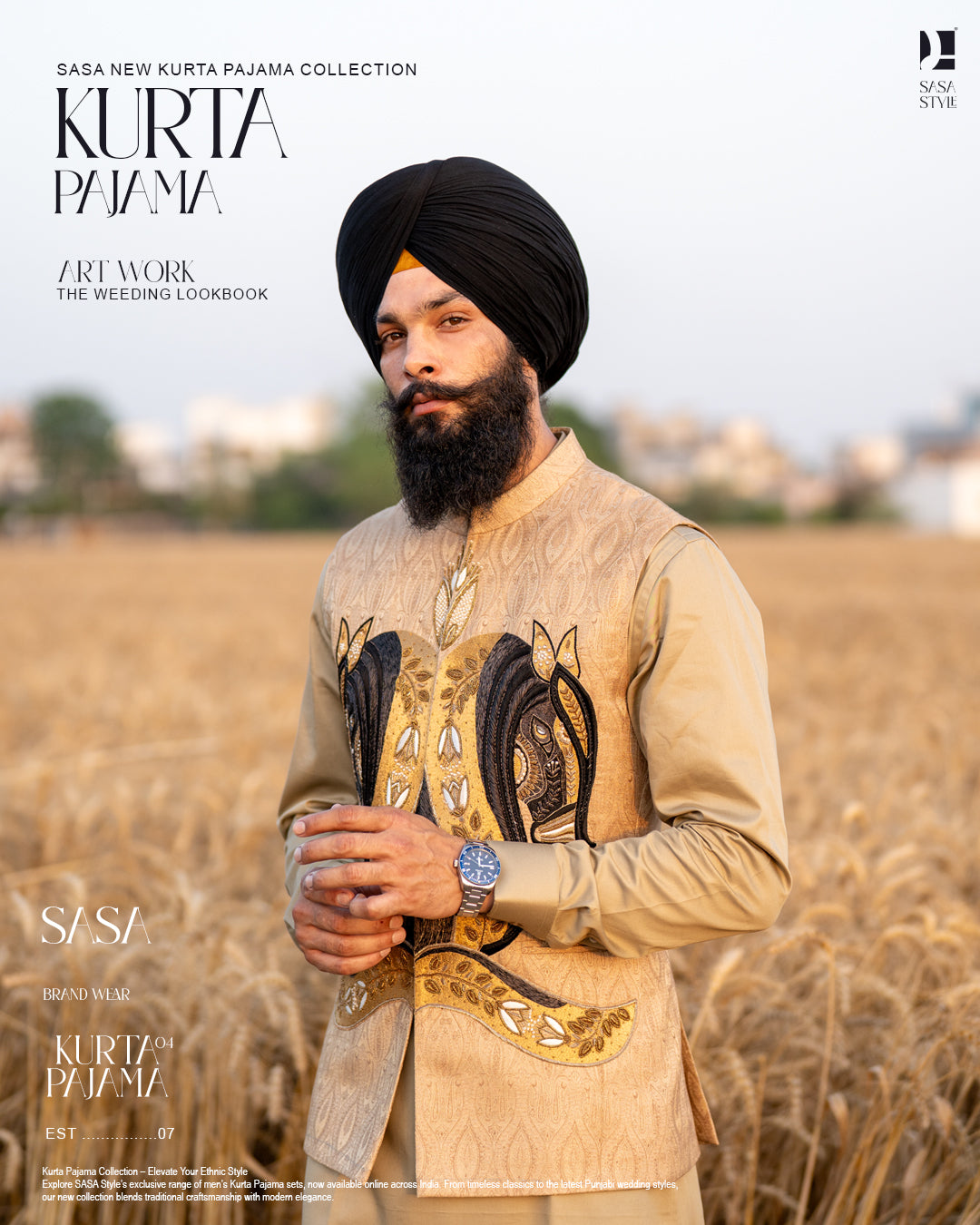 Khaki Horse Embroidered Jacket with Khaki Kurta Pajama