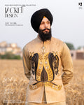 Khaki Horse Embroidered Jacket with Khaki Kurta Pajama