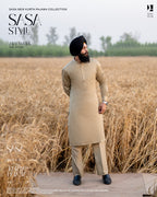 Khaki Horse Embroidered Jacket with Khaki Kurta Pajama