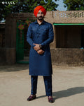 Stone Grey Jacket with Navy Kurta Pajama