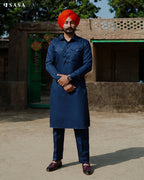 Stone Grey Jacket with Navy Kurta Pajama