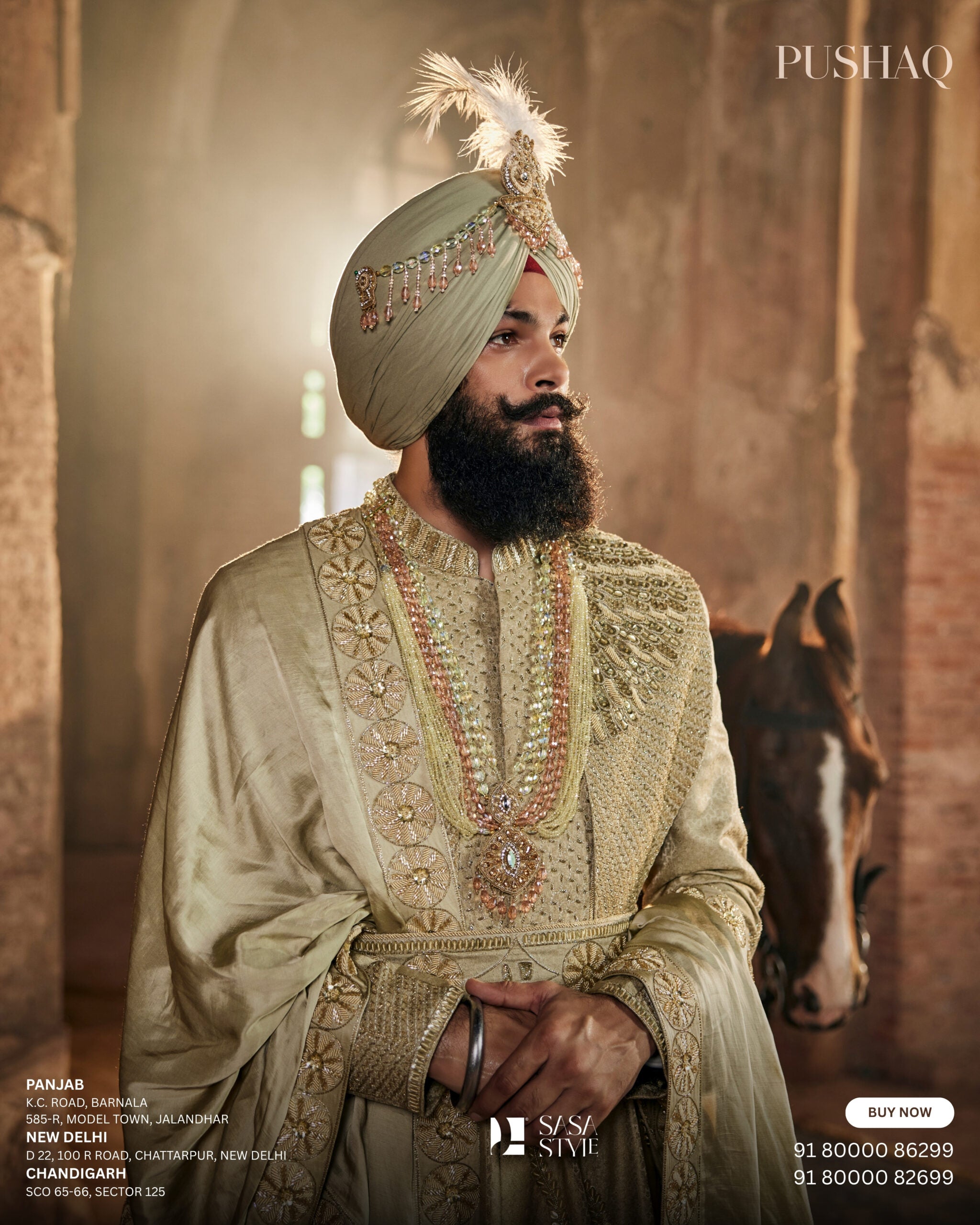 Lemon Green & Pink Kalgi – Regal Elegance Redefined