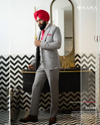 Light Gray Colour 3pc Coat Vest Pant