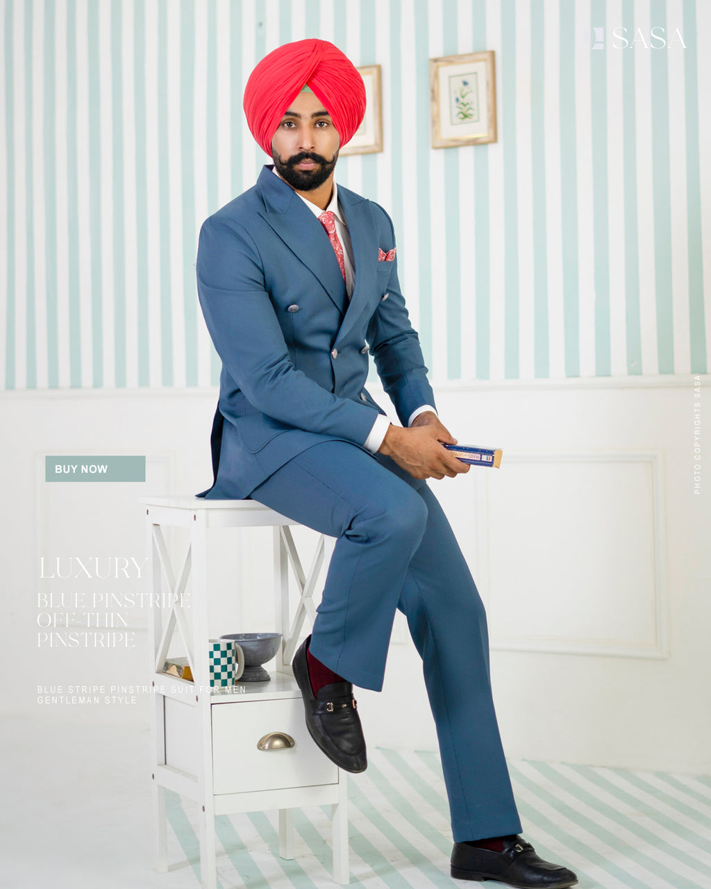 Magpie Blue Double-Breasted Two-Piece Suit