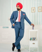 Magpie Blue Double-Breasted Two-Piece Suit
