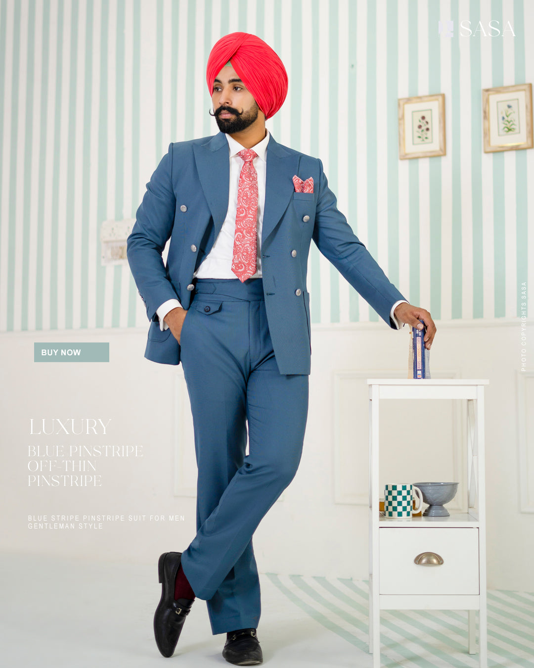 Magpie Blue Double-Breasted Two-Piece Suit