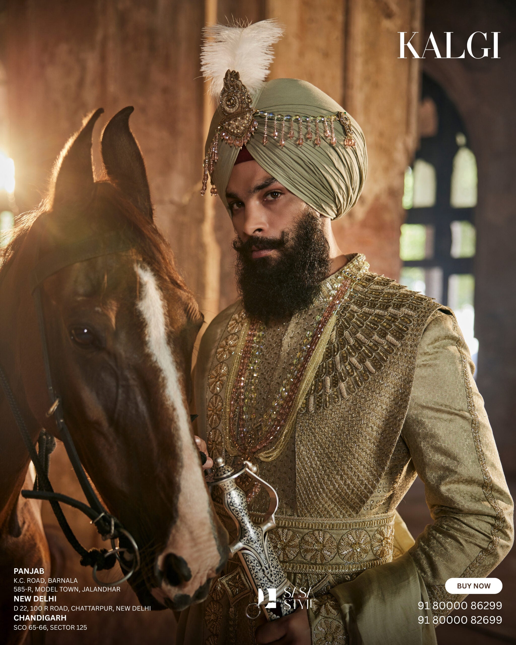 Majestic Greenish-Olive Pushaq with Golden Elegance for Sikh Wedding