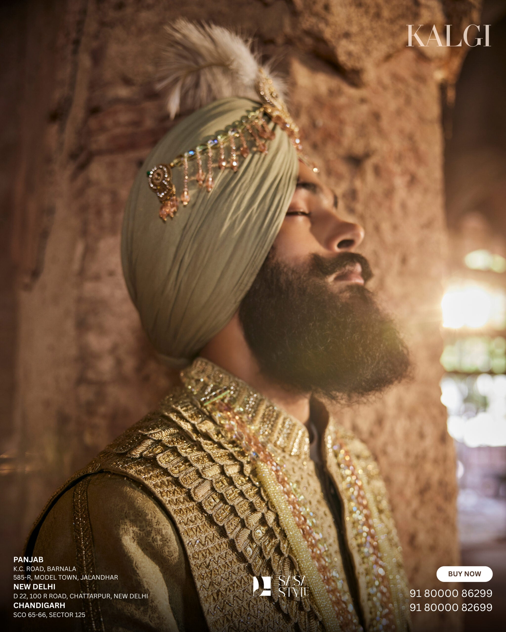 Majestic Greenish-Olive Pushaq with Golden Elegance for Sikh Wedding