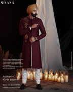 Royal Maroon Achkan with Handcrafted Embroidery for Celebrations