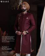 Royal Maroon Achkan with Handcrafted Embroidery for Celebrations