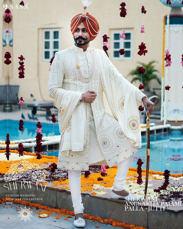 Royal Ivory Sherwani for the Distinguished Wedding Groom