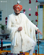 Royal Ivory Sherwani for the Distinguished Wedding Groom