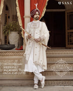 Royal Off-White Sherwani with Heritage Embroidery and Regal Elegance