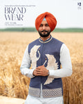 Midnight Blue Swan Embroidered Jacket with Sky Blue Kurta Pajama