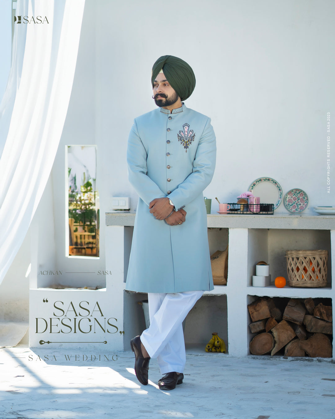 Mint Blue Achkan with Kurta Pajama – A Regal Statement