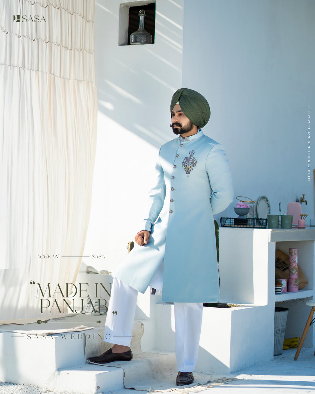 Mint Blue Achkan with Kurta Pajama – A Regal Statement