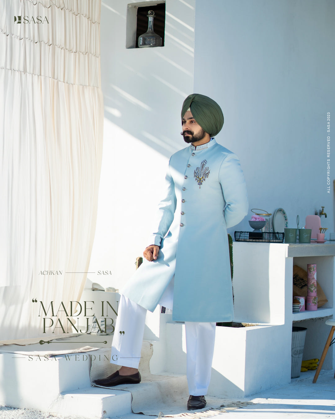 Mint Blue Achkan with Kurta Pajama – A Regal Statement