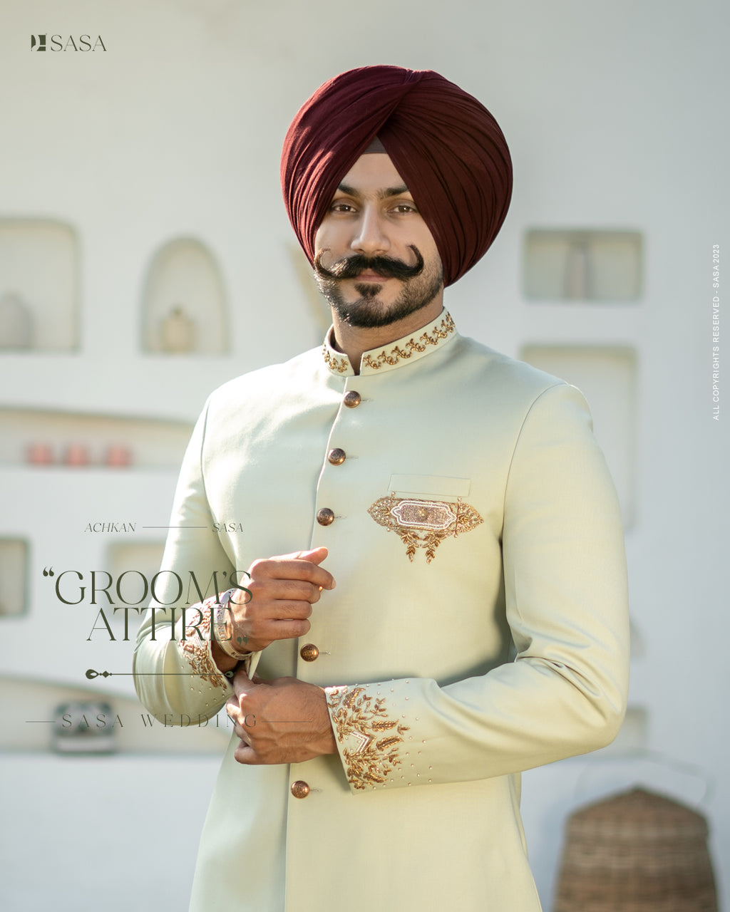 Mint Green Achkan with Embroidered Elegance