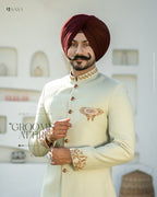 Mint Green Achkan with Embroidered Elegance