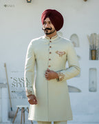 Mint Green Achkan with Embroidered Elegance