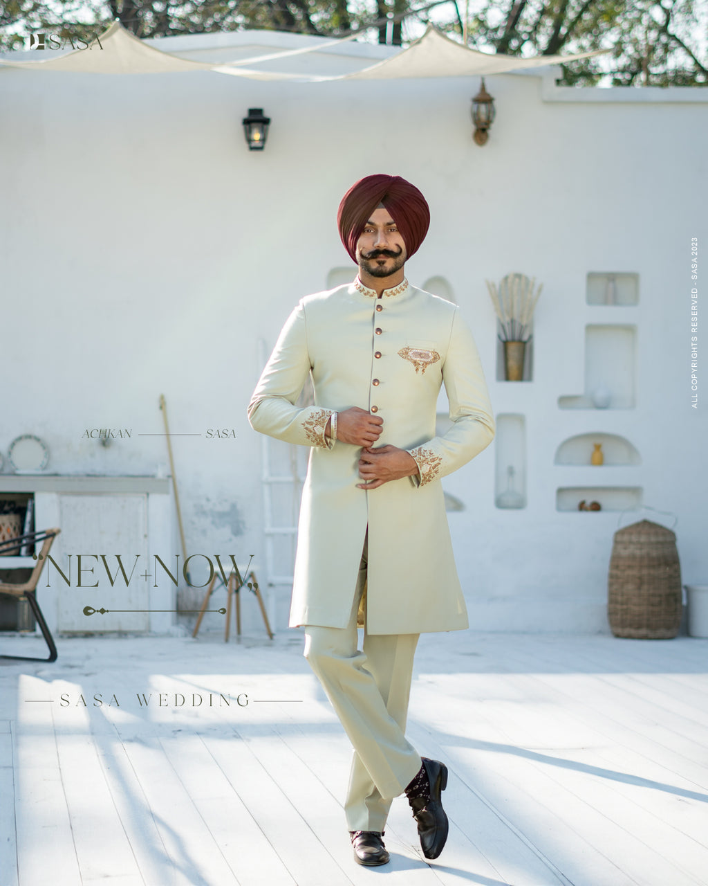 Mint Green Achkan with Embroidered Elegance