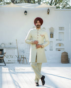 Mint Green Achkan with Embroidered Elegance