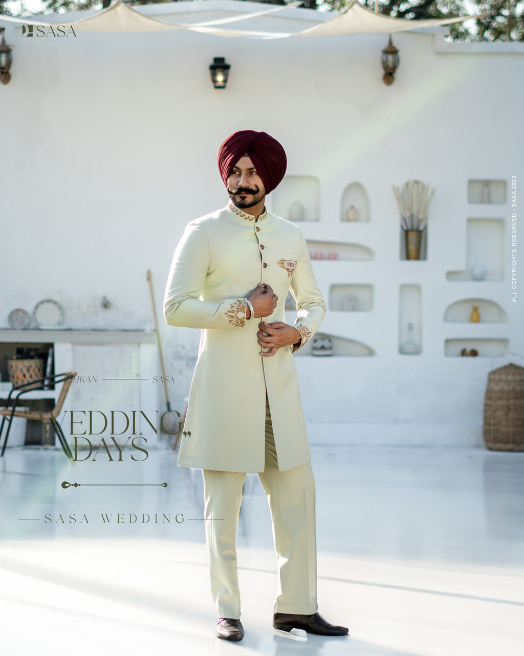 Mint Green Achkan with Embroidered Elegance