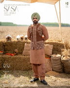 Mocha Brown Embroidered Jacket with Rust Brown Kurta Salwar