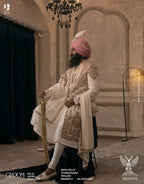 Mughal Inspired Cream Angrakha Sherwani with Regal Hand Embroidery