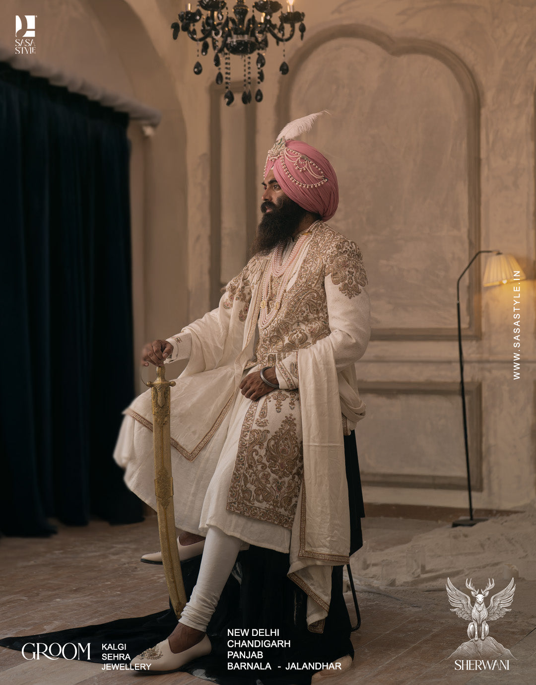 Mughal Inspired Cream Angrakha Sherwani with Regal Hand Embroidery
