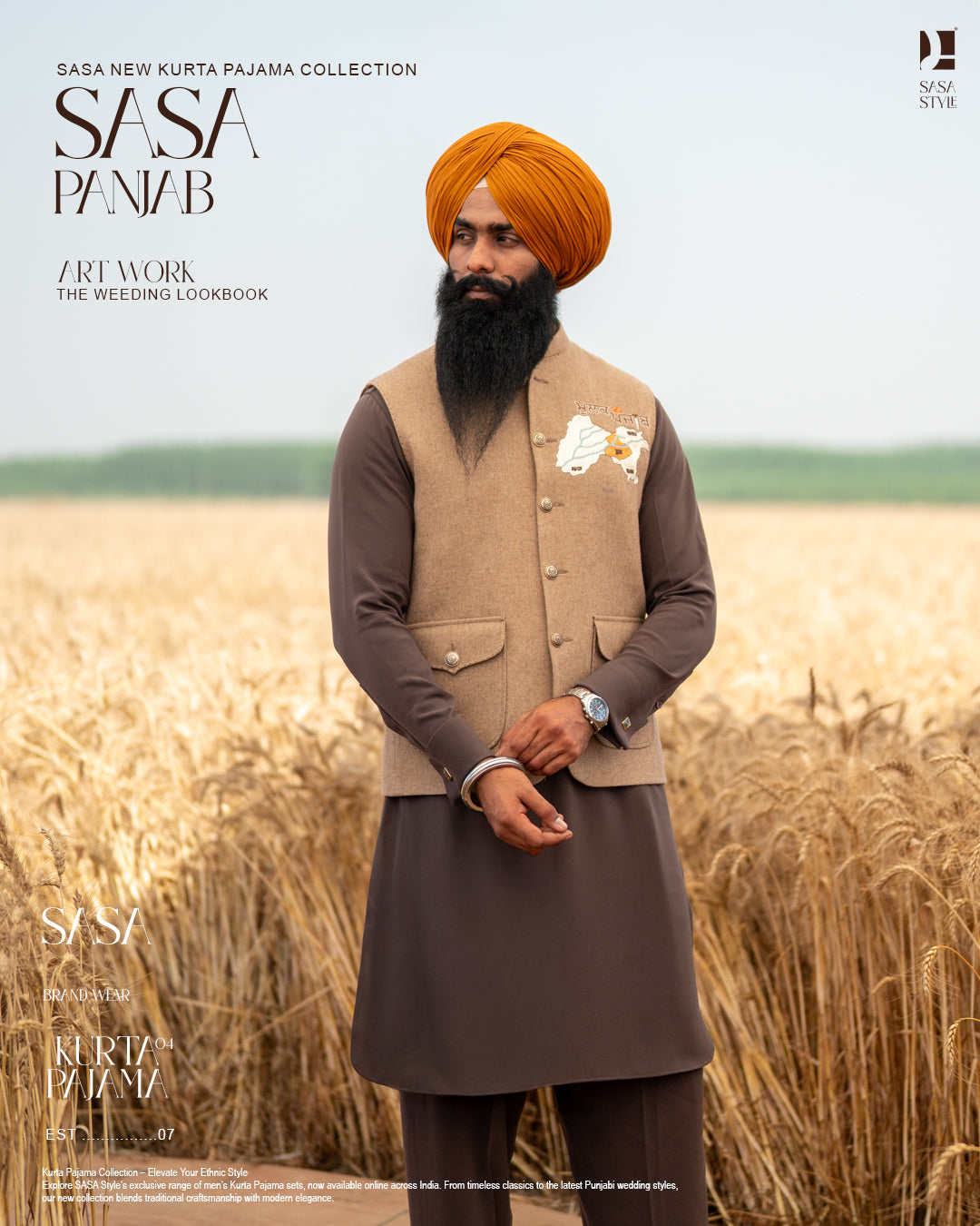 Mulak Panjaab Embroidered Jacket with Classic Brown Kurta Salwar