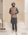 Multiline Cream Jacket with Dark Slate Green Kurta Pajama