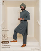 Multiline Cream Jacket with Dark Slate Green Kurta Pajama