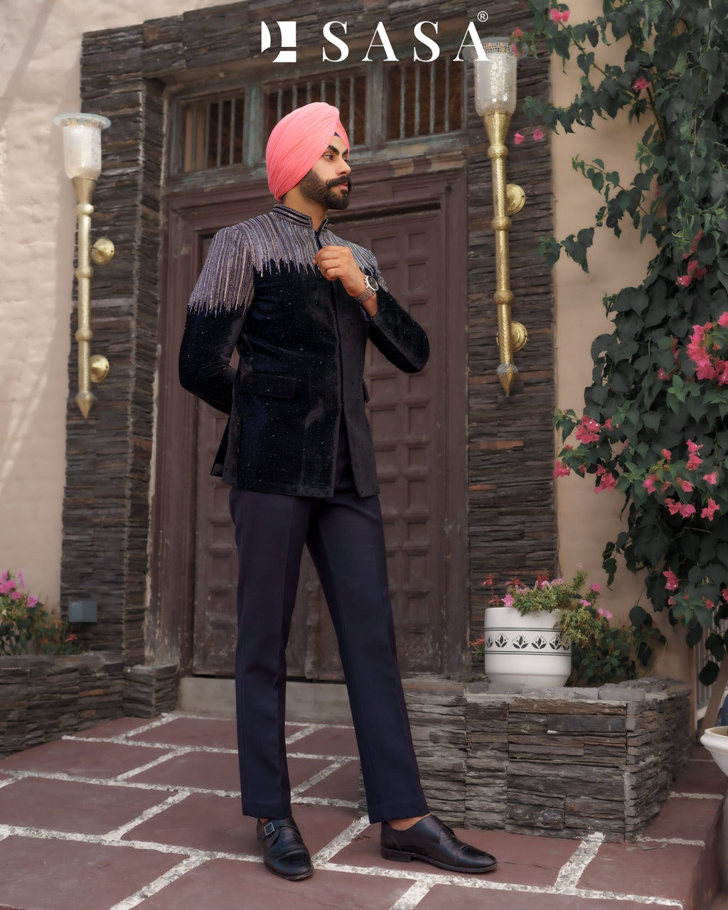 Navy Blue 2 Piece Band Gala Coat Pant