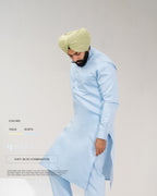 Navy Blue Embroidered Jacket with Sky Blue Kurta Pajama