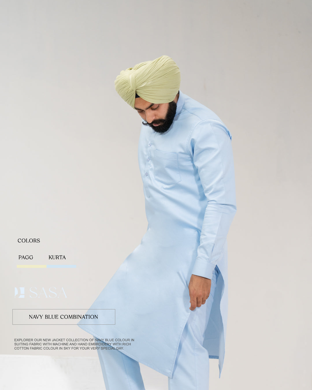 Navy Blue Embroidered Jacket with Sky Blue Kurta Pajama