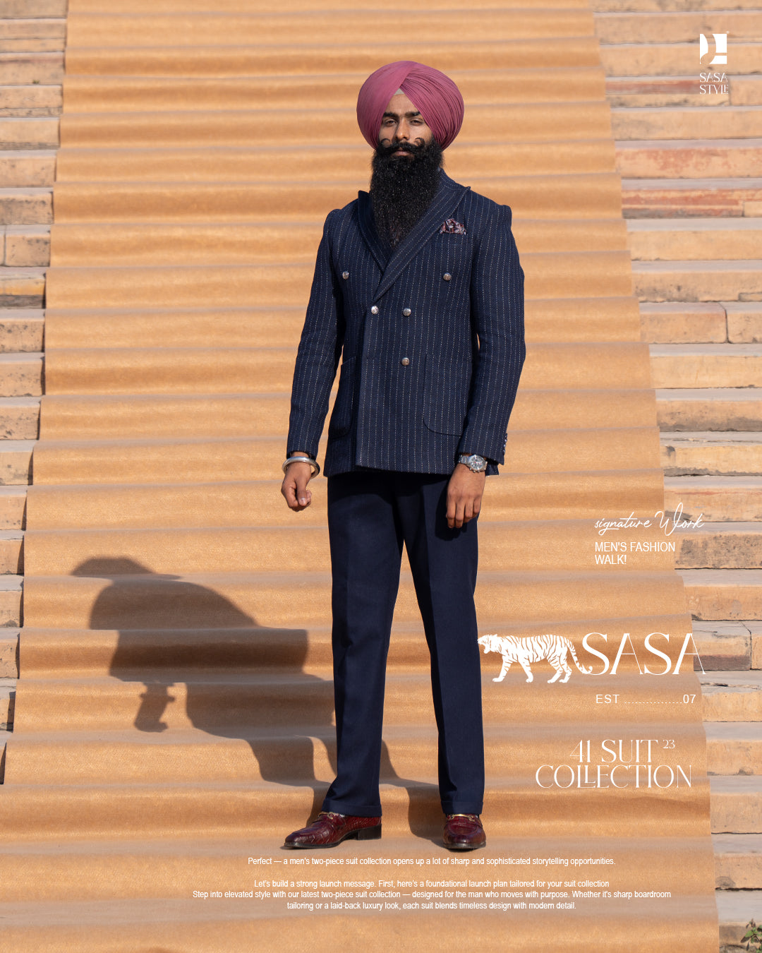 Navy Blue Pinstripe Blazer Paired with Classic Solid Navy Trousers