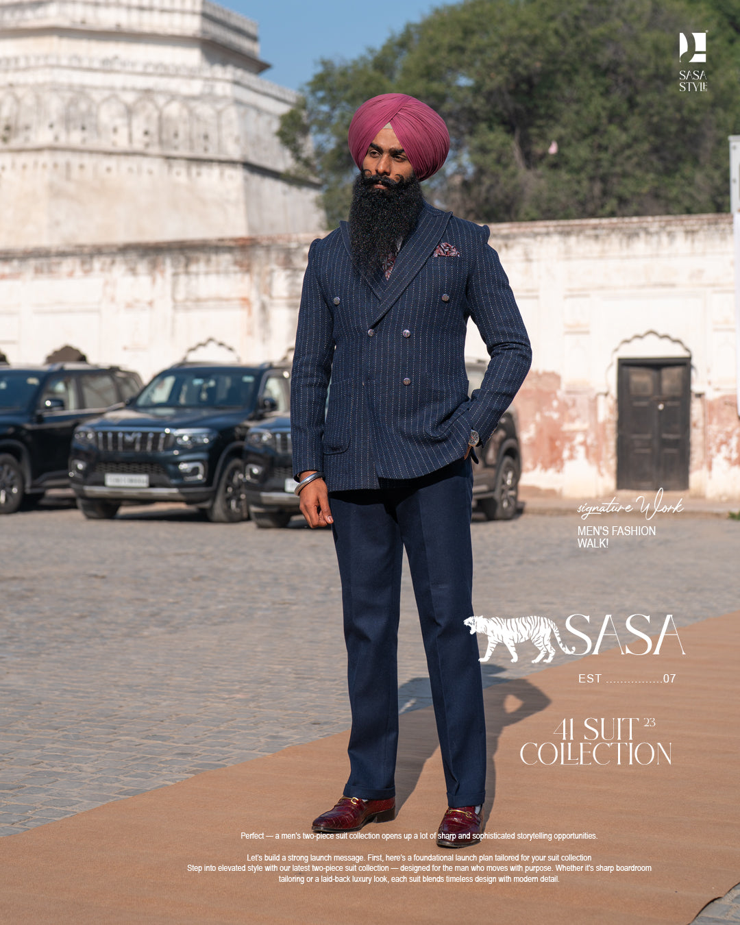 Navy Blue Pinstripe Blazer Paired with Classic Solid Navy Trousers