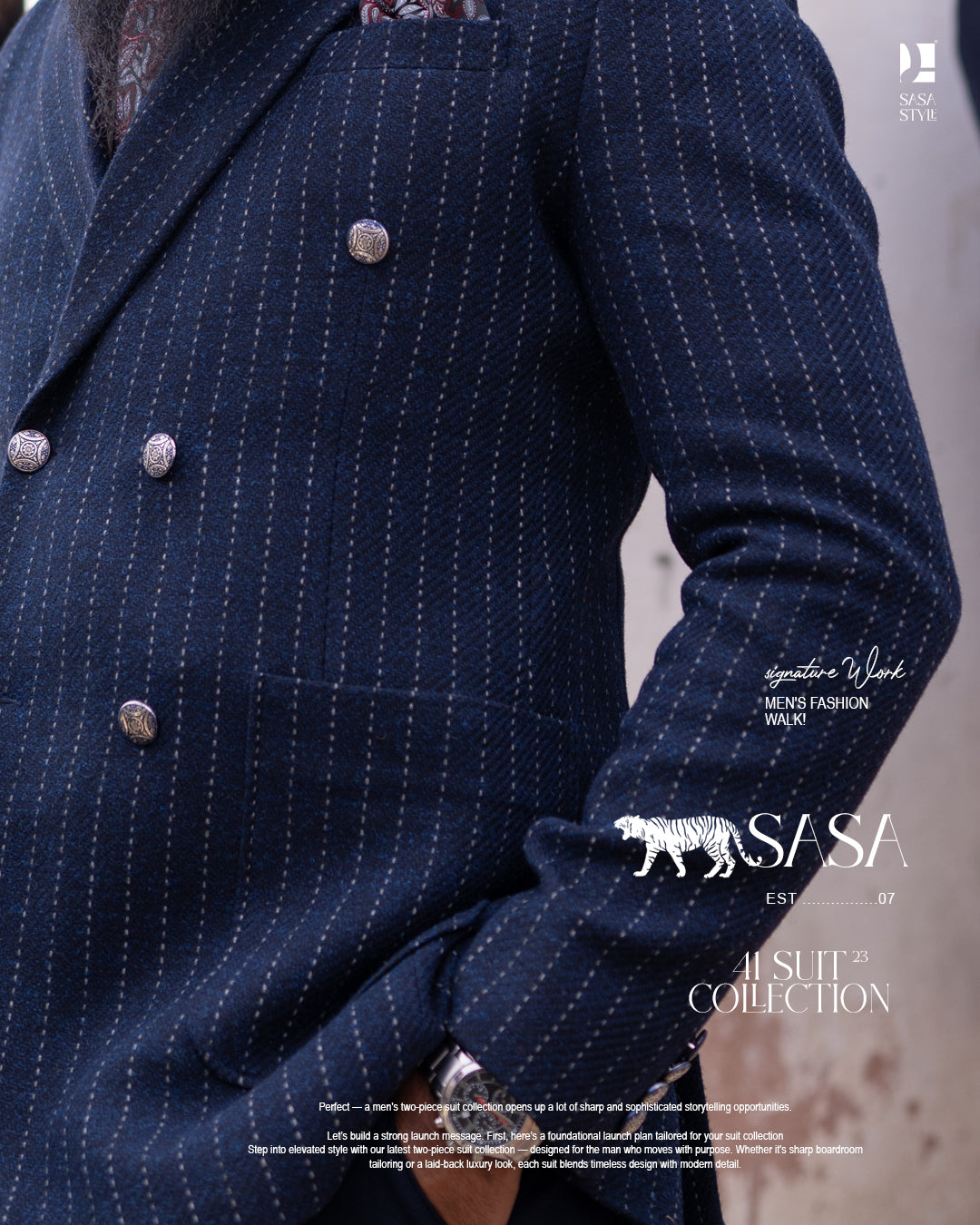 Navy Blue Pinstripe Blazer Paired with Classic Solid Navy Trousers