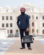 Navy Blue Pinstripe Blazer Paired with Classic Solid Navy Trousers
