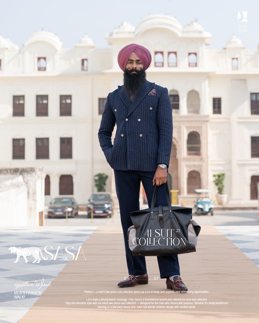 Navy Blue Pinstripe Blazer Paired with Classic Solid Navy Trousers
