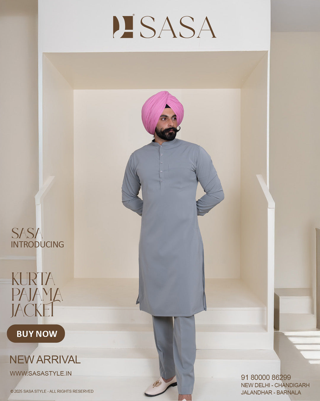 Navy Pinstripe Jacket with Light Grey Kurta Pajama