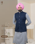 Navy Pinstripe Jacket with Light Grey Kurta Pajama