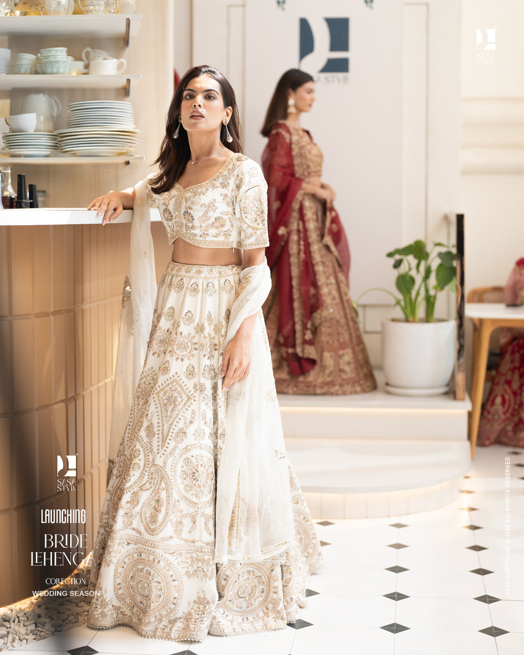 Elegant Off-White Bridal Lehenga by SASA