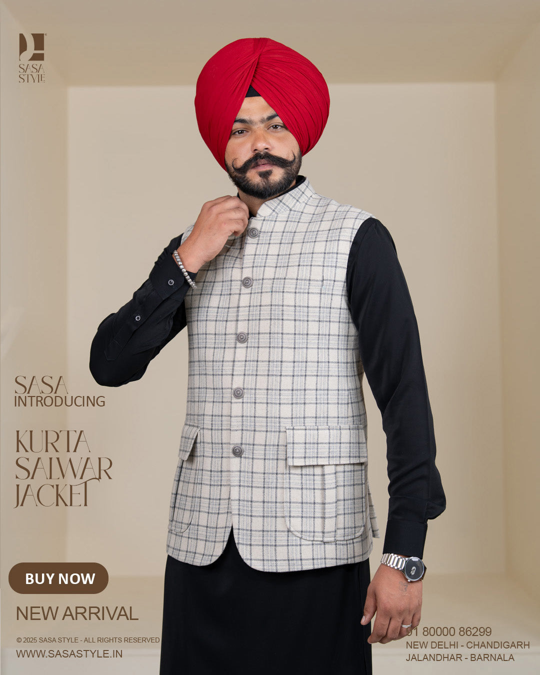 Off-White Check Jacket with Z Black Kurta Salwar