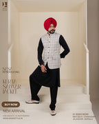 Off-White Check Jacket with Z Black Kurta Salwar