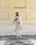 Off-White Embroidered Sherwani with Angrakha Pajami & Palla