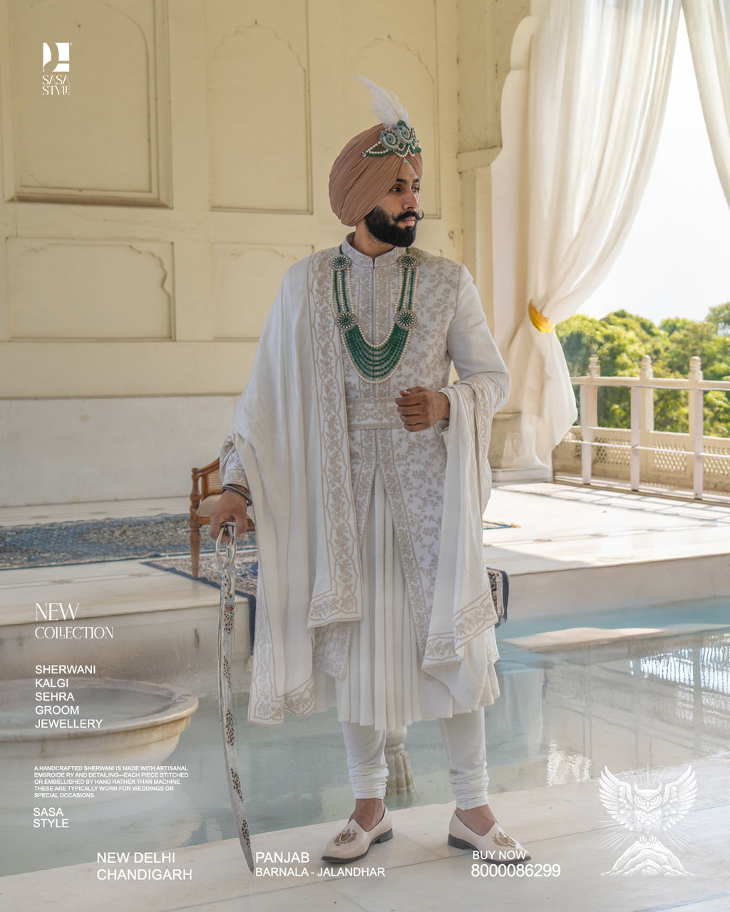 Off-White Embroidered Sherwani with Angrakha Pajami & Palla