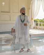 Off-White Embroidered Sherwani with Angrakha Pajami & Palla