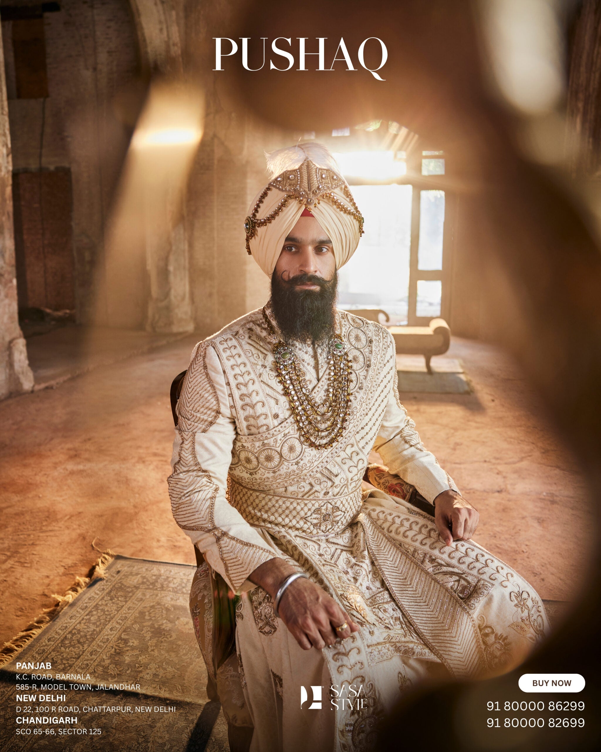 Regal Elegance in Off-White Pushaq for Punjabi Sikh Wedding